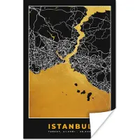 PosterMonkey Poster Istanbul - Plattegrond - Goud - Stadskaart - Kaart - 20x30 cm