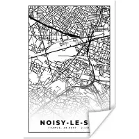 PosterMonkey Poster Stadskaart - Noisy-le-Sec - Plattegrond - Kaart - Frankrijk - Zwart wit - 80x120 cm