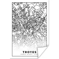 PosterMonkey Poster Stadskaart - Plattegrond - Troyes - Kaart - Frankrijk - Zwart wit - 20x30 cm
