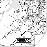 PosterMonkey Poster Kaart - Stadskaart - Pessac - Frankrijk - Plattegrond - Zwart wit - 30x30 cm