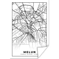 PosterMonkey Poster Frankrijk - Stadskaart - Plattegrond - Kaart - Melun - Zwart wit - 20x30 cm