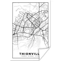 PosterMonkey Poster Frankrijk - Thionville - Plattegrond - Stadskaart - Kaart - Zwart wit - 20x30 cm