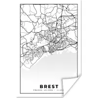 PosterMonkey Poster Stadskaart - Plattegrond - Kaart - Frankrijk - Brest - Zwart wit - 20x30 cm