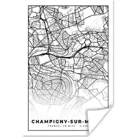 PosterMonkey Poster Kaart - Plattegrond - Champigny-sur-Marne - Frankrijk - Stadskaart - Zwart wit - 20x30 cm