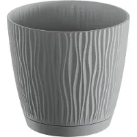 Prosperplast Plantenpot Waves - kunststof - steengrijs - D17xH16cm - binnen/buiten - bloempot met opvangschaal
