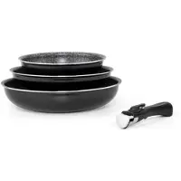 Arthur Martin Set of 3 frying pans - - AM130 - black - All hobs including induction - 20/24/28 cm + 1 handle - Aluminum