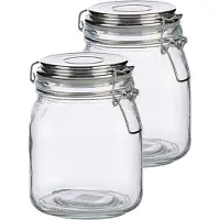 Vivalto Set van 6x stuks glazen luxe keuken voorraadpotten/voorraadbussen 1000 ml- Voorraadbussen luchtdichte klepdeksel zilver - 11 x 15 cm