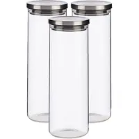 Vivalto Set van 3x stuks glazen luxe keuken voorraadpotten/voorraadbussen 1700 ml - Voorraadbussen luchtdichte deksel zilver - 10 x 28 cm