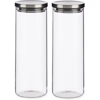 Vivalto Set van 4x stuks glazen luxe keuken voorraadpot/voorraadbus 1700 ml- Voorraadbussen luchtdichte deksel zilver - 10 x 28 cm