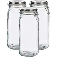 Vivalto Set van 3x stuks glazen luxe keuken voorraadpotten/voorraadbussen 2100 ml- Voorraadbussen luchtdichte klepdeksel zilver - 11 x 25 cm