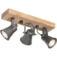 QAZQA Landelijke plafondlamp zwart met hout 3-lichts - Jelle