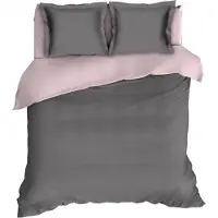 Romanette Dekbedovertrek Comtesse Antraciet Roze Flanel-260 x 200 / 220 cm | Extra Breed