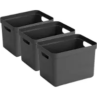 Sunware Opbergbox Sigma - 3x - kunststof - antraciet - 18 liter - Opbergbakken/opbergers - 35 x 25 x 25 cm