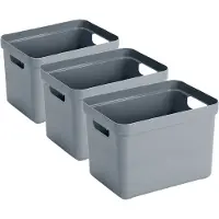 Sunware Opbergbox Sigma - 3x - kunststof - blauw/grijs - 18 liter - Opbergbakken/opbergers - 35 x 25 x 25 cm