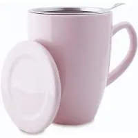 Shamila Theemok met Theefilter en Deksel - Keramiek - Inclusief RVS Theezeef - 350 ml - Roze