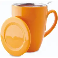 Shamila Theemok met Theefilter en Deksel - Keramiek - Inclusief RVS Theezeef - 350 ml - Oranje