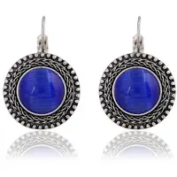 Deja Jewels Ronde zilverkleurige dames oorbellen met blauwe opaal