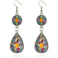 Deja Jewels Ronde zilverkleurige dames oorhangers druppelvorm multicolor stenen