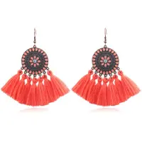Deja Jewels Bohemian Ibiza oorbellen hangers met katoenen kwastjes kleur roze