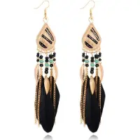 Deja Jewels Bohemian oorhangers met zwarte veren en kraaltjes 135 mm