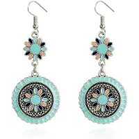 Deja Jewels Ronde dames oorhangers met bloemvorm Ibiza multicolor turquoise