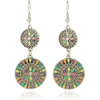 Deja Jewels Dubbele ronde zilverkleurige dames oorbellen multicolor en strass