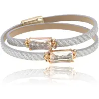 Deja Jewels Leren Boho stijl dames armband in wit en goud met 2 glasstenen