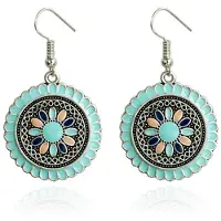 Deja Jewels Ronde zilverkleurige dames oorbellen Ibiza multicolor turquoise