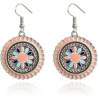 Deja Jewels Ronde zilverkleurige dames oorbellen Ibiza multicolor roze