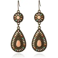 Deja Jewels Druppelvorm Bohemian oorbellen hangers multicolor roze steen