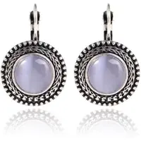 Deja Jewels Ronde zilverkleurige dames oorbellen met paarse opaal