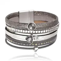 Deja Jewels Grijze multilayer dames armband met kristallen en kettingen