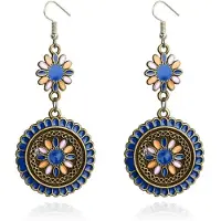Deja Jewels Ronde dames oorhangers met bloemvorm Ibiza multicolor blauw