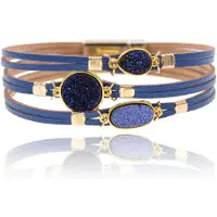 Deja Jewels Bruin met goudkleurige leren Boho dames armband met glitter stenen