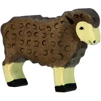 Holztiger Boerderij - Schaap Staand Zwart - 10X2X8Cm - Houten Figuur - Handgemaakt