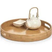 Zeller Dienblad - bamboe hout - rond - 38 x 5 cm - serveerblad voor glazen/hapjes/kopjes - Dienbladen