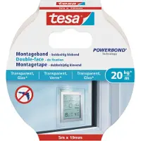 TESA 1x Tesa dubbelzijdig montage tape doorzichtig extra sterk op rol 5 meter - Tape (klussen)