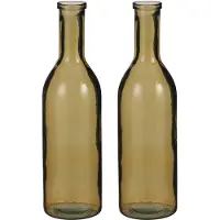 Mica Decorations Set Van 2x Stuks Flesvaas Bloemenvaas/bloemenvazen 15 X 50 Cm Transparant Okergeel Glas - Vazen