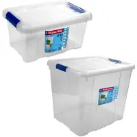 Hega hogar 4x Opbergboxen/opbergdozen met deksel 5 en 35 liter kunststof transparant/blauw - Opbergbox