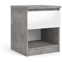 Hioshop Nada nachtkastje met 1 lade en 1 plank, betondecor/wit hoogglans.