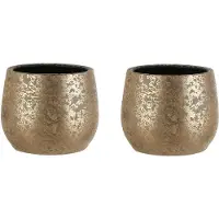 Mica Decorations Set van 2x stuks bloempotten keramiek voor kamerplant goud 20 x 25.5 cm - Plantenpotten