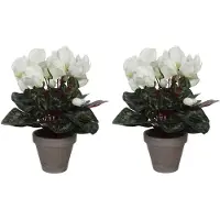 Mica Decorations 2x Stuks Cyclaam Kunstplanten Wit In Keramieken Pot H30 X D30 Cm - Kunstplanten