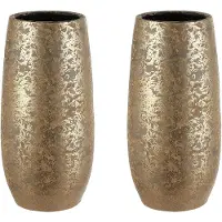 Mica Decorations Set van 2x stuks plantenpotten/bloemenvazen van keramiek in het flakes goud print 35 x 17 cm - Vazen