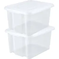 Eda 2x stuks kunststof opbergboxen/opbergdozen wit transparant L65 x B50 x H36 cm stapelbaar - Opbergbox