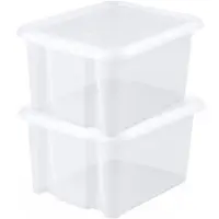 Eda 2x stuks kunststof opbergboxen/opbergdozen wit transparant L44 x B36 x H25 cm stapelbaar - Opbergbox