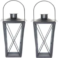 Fancy flames Set van 2x stuks zilveren tuin lantaarn/windlicht van ijzer 17 x 17 x 30 cm - Lantaarns