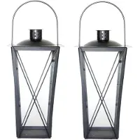 Fancy flames Set Van 2x Stuks Zilveren Tuin Lantaarn/windlicht Van Ijzer 20 X 20 X 40 Cm - Lantaarns