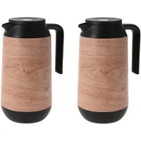 Excellent houseware 2x stuks koffie/thee thermoskannen houtlook 1000 ml - Thermoskannen