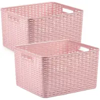 Forte Plastics 2x stuks rotan gevlochten opbergmand/opbergbox kunststof - Oud roze - 34 x 40 x 23 cm - Opbergbox
