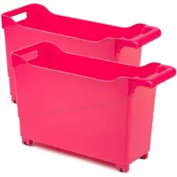 Forte Plastics Set van 2x stuks kunststof trolleys fuchsia roze op wieltjes L45 x B17 x H29 cm - Opberg trolley